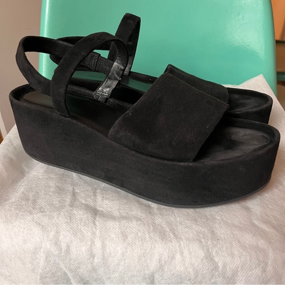 FURLA CAPRICCIO SLINGBACK BLACK PLATFORM SUEDE SANDALS - Picture 4 of 11